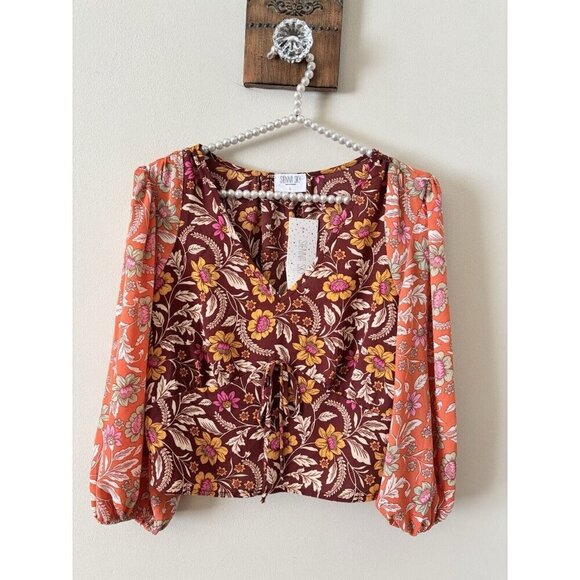 NWT Sienna Sky Womens Size Large Floral Top Boho Balloon Sleeve - Picture 1 of 5